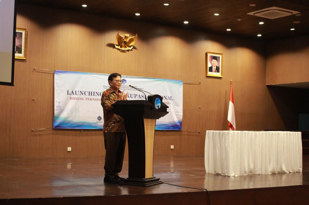 Gambar: Pidato Laporan Launching Peta Okupasi TIK 2017, oleh Kepala Badan Litbang SDM Basuki Yusuf Iskandar.
