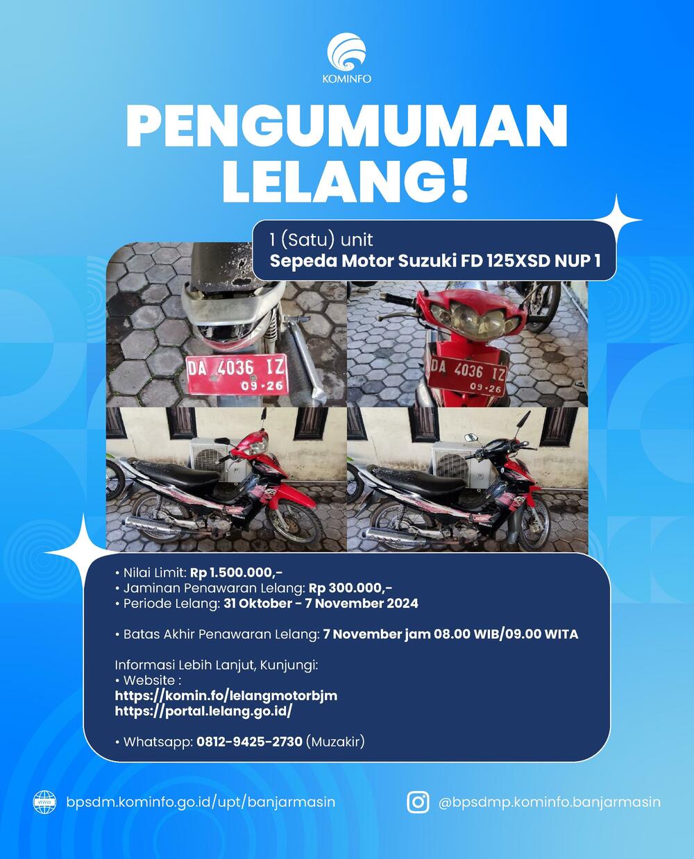 Gambar: Pengumuman Lelang BPSDMP Kominfo Banjarmasin (Sepeda Motor)