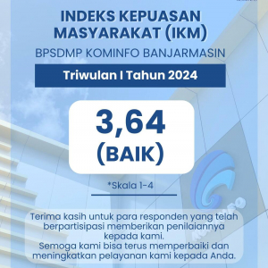 Hasil Survey Indeks Kepuasan Masyarakat (IKM) BPSDMP Kominfo Banjarmasin Triwulan I Tahun 2024 