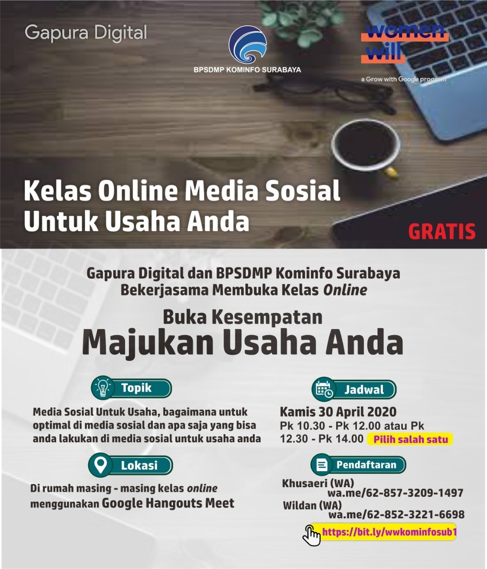 Gambar: Kelas Online Women Will dan BPSDMP KOMINFO SURABAYA